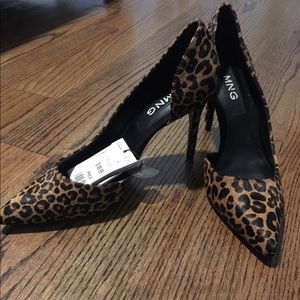 MANGO leather animal print heels